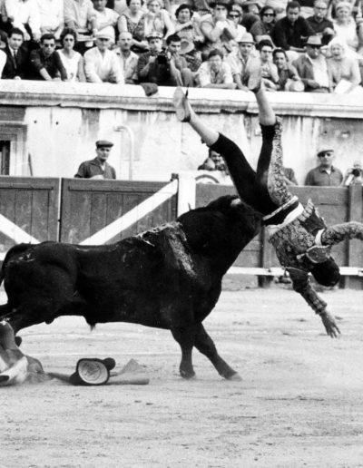 Lucien Clergue, Wounded Bullfighter, Nîmes, Bull Fight, 1964 — gelatin silver print, 12 x 9.5 in